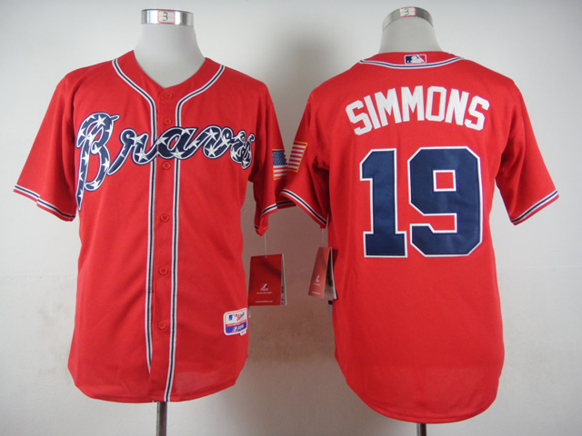 Men Atlanta Braves #19 Simmons Red MLB Jerseys->atlanta braves->MLB Jersey